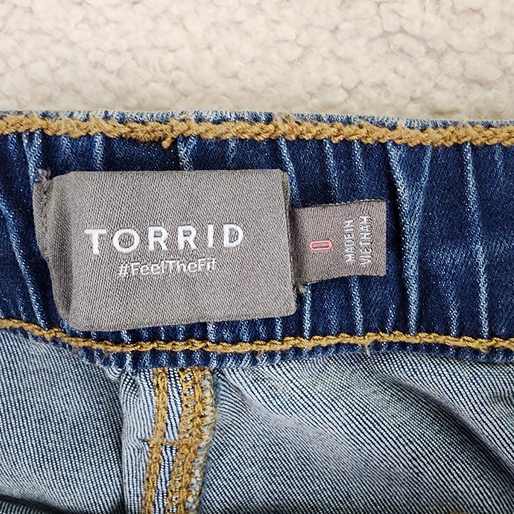 Torrid Wide Leg Cropped Jeans Women's Size 0 Blue Denim Drawstring Waist - Picture 3 of 7
